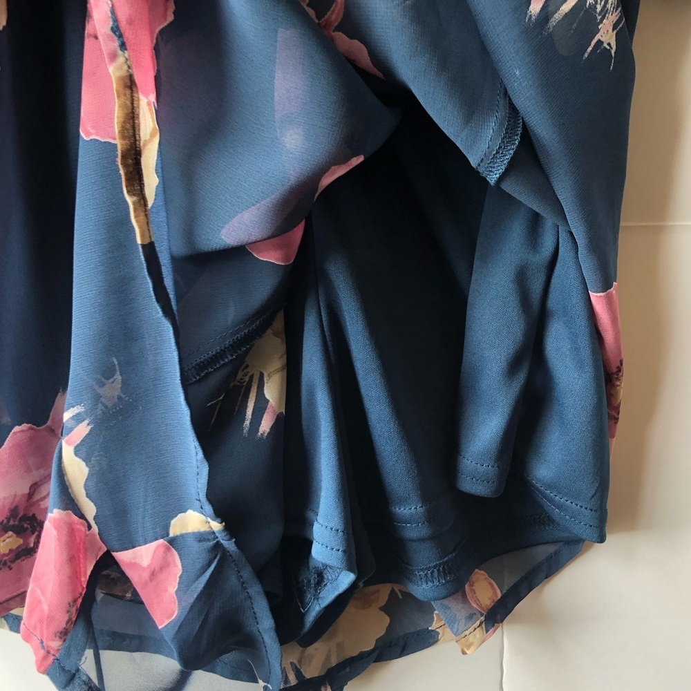 Peach Love California Blue Floral Print High Waisted Halter Neck Chiffon Romper - Picture 11 of 16